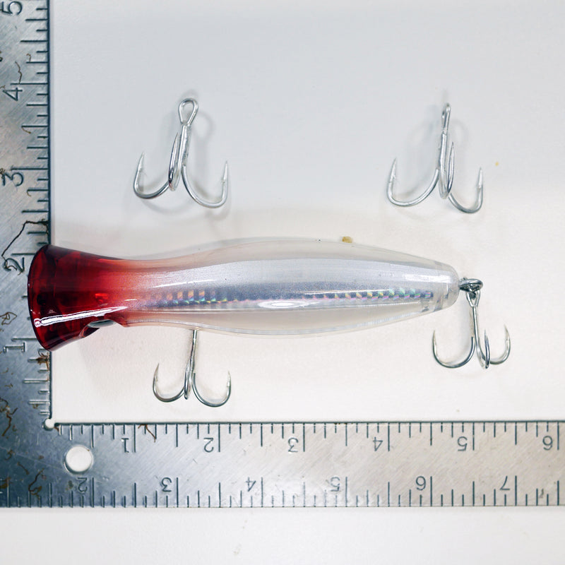 5" Topwater CHUGGER - RED/WHITE - Free 2X strong trebles - FREE SHIPPING - Buy More and Save.