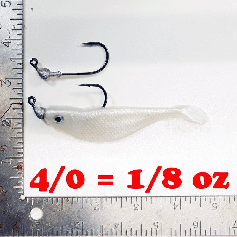 NEW (PEARL) 4" Paddletail Soft Plastic (qty 20 or 40) + AATB Jighead (qty 5 or 10) JIGHEAD COMBO PACK.  FREE SHIPPING.