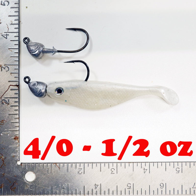 NEW (PEARL) 4" Paddletail Soft Plastic (qty 20 or 40) + AATB Jighead (qty 5 or 10) + Eye Pack + Eye Dip - COMBO PACK .  FREE SHIPPING.