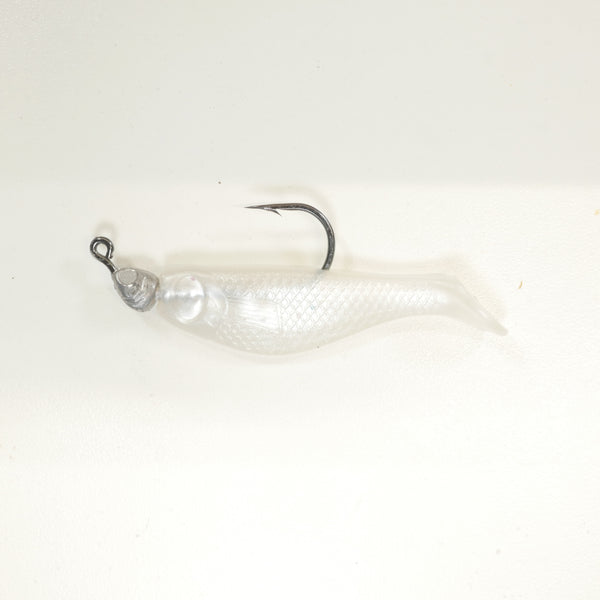NEW (PEARL) 2 5/8" Paddletail Soft Plastic (qty 20 or 40) + AATB Jighead (qty 5 or 10) JIGHEAD COMBO PACK.  FREE SHIPPING.