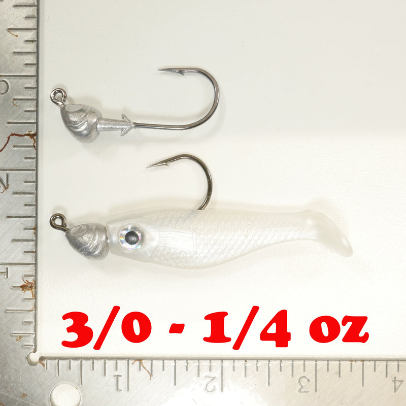 NEW (Silver) 2 5/8" Paddletail Soft Plastic (qty 20 or 40) + AATB Jighead (qty 5 or 10) + Eye Pack - COMBO PACK .  FREE SHIPPING.