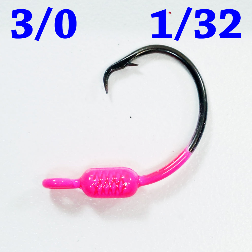 PINK: 3/0 PAINTED MUSTAD WEIGHTED CIRCLE HOOK JIGS – All About The Bait