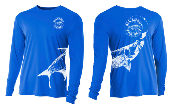 Pinfish With Tarpon.  Royal Blue/White - 100% Micro Fiber Polyester Performance Long Sleeve Shirt (FREE SHIPPING)