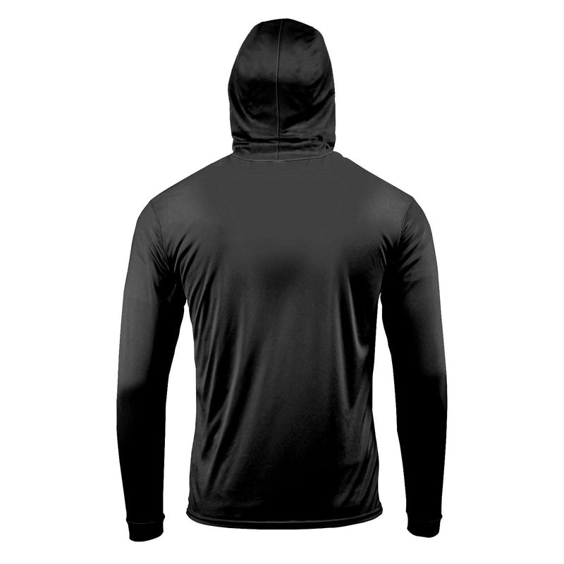 (NO LOGO) PLAIN HOODED - BLACK - 50+ UPF - Long Sleeve Performance Shirt - 100% Polyester - FREE DELIVERY