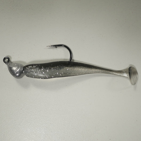 BLACK BACK SILVER/COMBO - 3" Paddletail Soft Plastic GLASS MINNOW/Shad (qty 40) + 1/4 oz AATB Jighead (qty 5) COMBO PACK.  FREE SHIPPING.