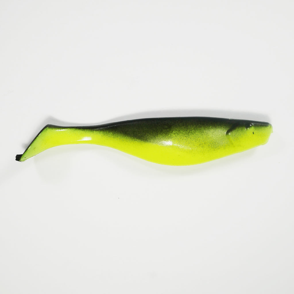 5 Paddletail Soft Plastic Finger Mullet - CHARTREUSE w/ BLACK BACK - 10 or  20 pack. FREE SHIPPING.