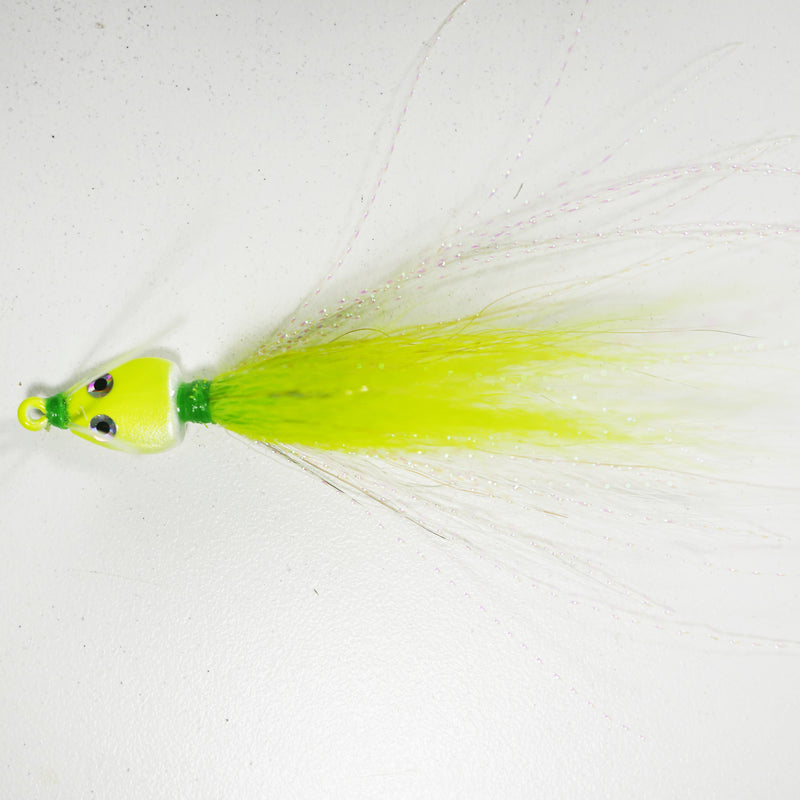 (CHARTREUSE/WHITE) BONEFISH BUCKTAIL (STRAIGHT) - 1/4 oz - 3, 5, or 10 pack.  FREE SHIPPING