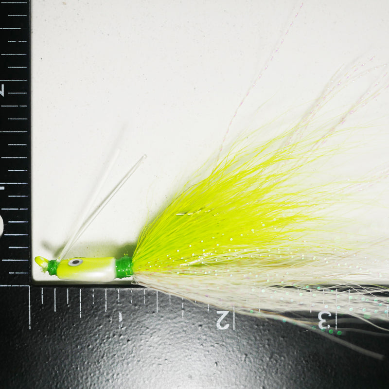 (CHARTREUSE/WHITE) BONEFISH BUCKTAIL (STRAIGHT) - 1/4 oz - 3, 5, or 10 pack.  FREE SHIPPING