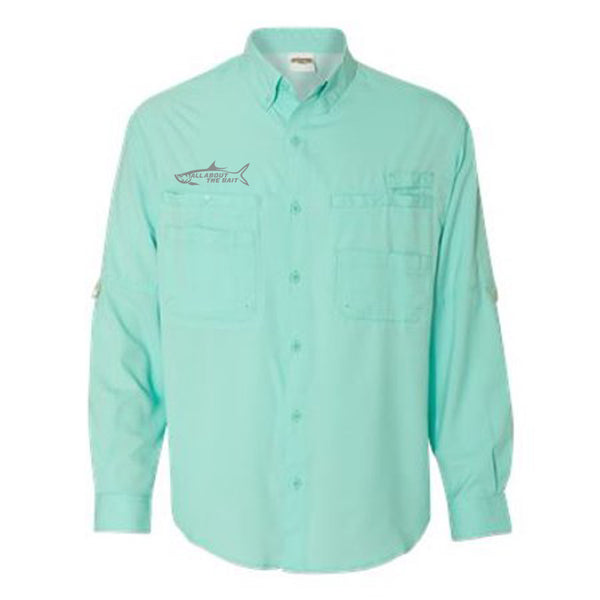 TROPICAL BLUE - Button Up Long Sleeve Guide Shirts - UPF 40 - AATB Embroidery Logo - FREE SHIPPING