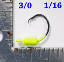 CHARTREUSE: 3/0 PAINTED MUSTAD WEIGHTED CIRCLE HOOK JIGS