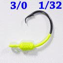 CHARTREUSE: 3/0 PAINTED MUSTAD WEIGHTED CIRCLE HOOK JIGS