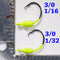 CHARTREUSE: 3/0 PAINTED MUSTAD WEIGHTED CIRCLE HOOK JIGS