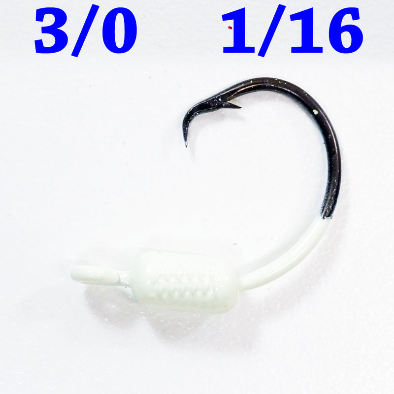 GLOW: 3/0 PAINTED MUSTAD WEIGHTED CIRCLE HOOK JIGS