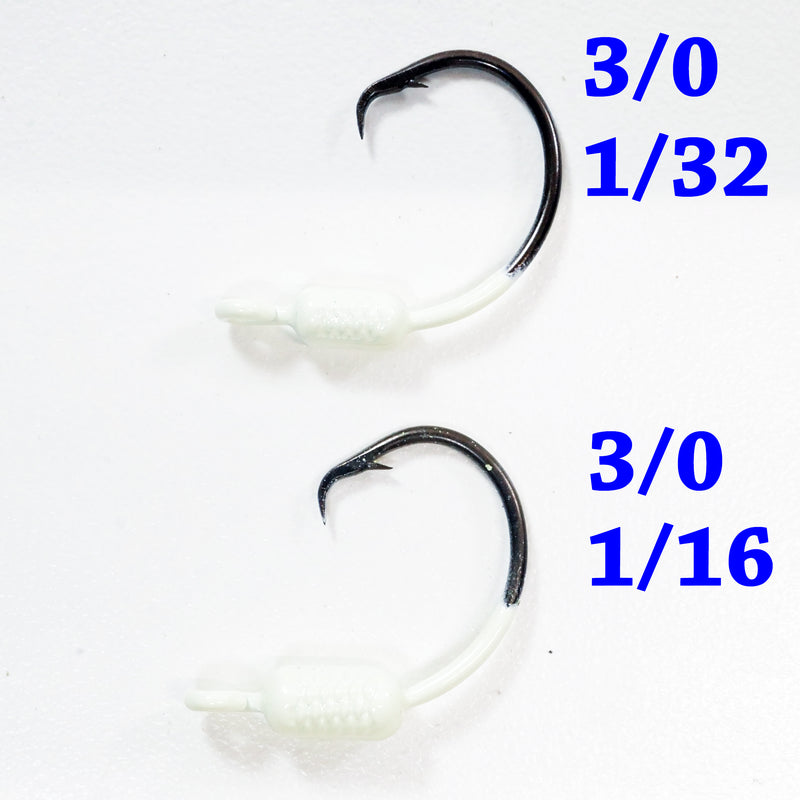 GLOW: 3/0 PAINTED MUSTAD WEIGHTED CIRCLE HOOK JIGS