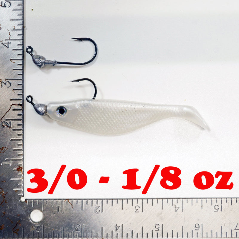 NEW (PEARL) 4" Paddletail Soft Plastic (qty 20 or 40) + AATB Jighead (qty 5 or 10) JIGHEAD COMBO PACK.  FREE SHIPPING.