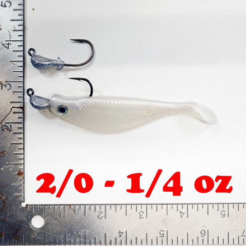 NEW (PEARL) 4" Paddletail Soft Plastic (qty 20 or 40) + AATB Jighead (qty 5 or 10) JIGHEAD COMBO PACK.  FREE SHIPPING.