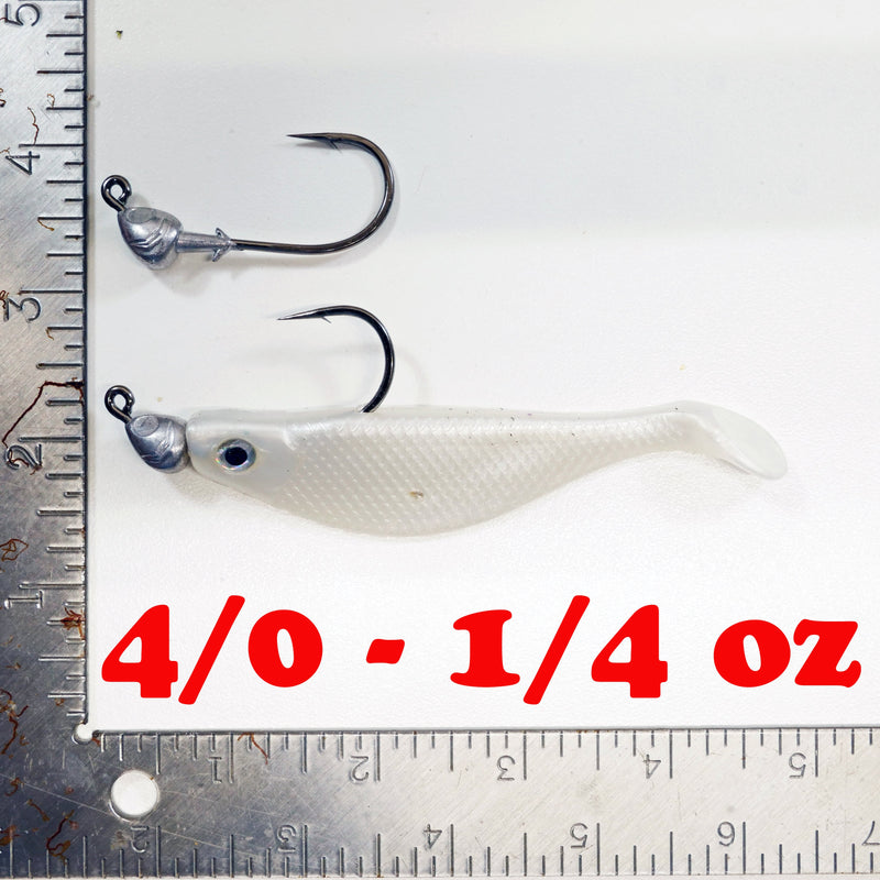 NEW (PEARL) 4" Paddletail Soft Plastic (qty 20 or 40) + AATB Jighead (qty 5 or 10) JIGHEAD COMBO PACK.  FREE SHIPPING.