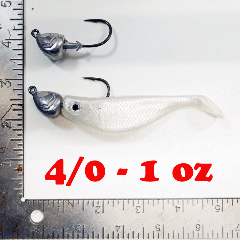 NEW (SILVER) 4" Paddletail Soft Plastic (qty 20 or 40) + AATB Jighead (qty 5 or 10) + Eye Pack + Eye Dip - COMBO PACK .  FREE SHIPPING.