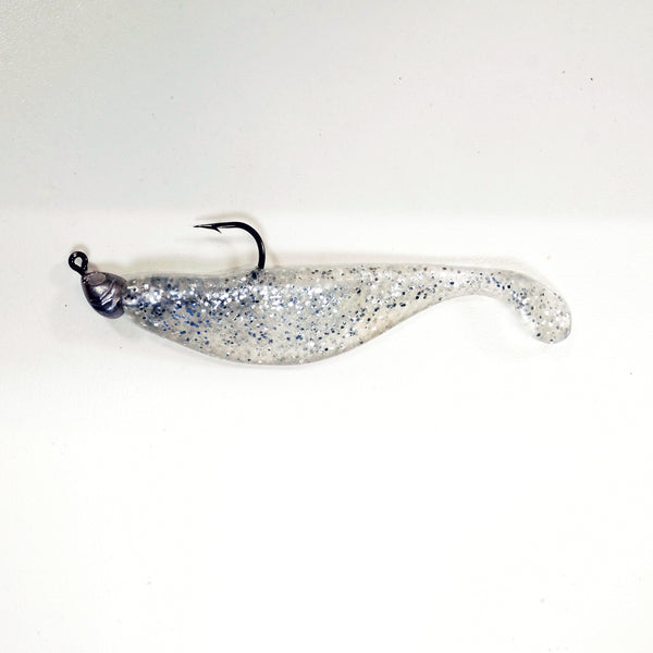 NEW (SILVER) 4" Paddletail Soft Plastic (qty 20 or 40) + AATB Jighead (qty 5 or 10) JIGHEAD COMBO PACK.  FREE SHIPPING.