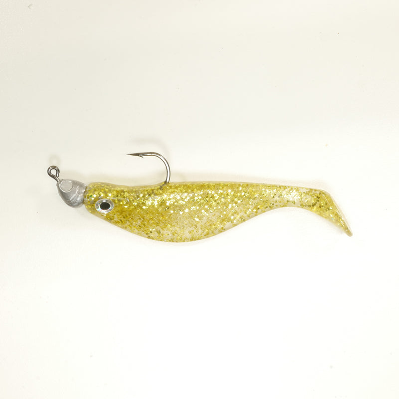 NEW (Gold) 4" Paddletail Soft Plastic (qty 20 or 40) + AATB Jighead (qty 5 or 10) + Eye Pack - COMBO PACK .  FREE SHIPPING.