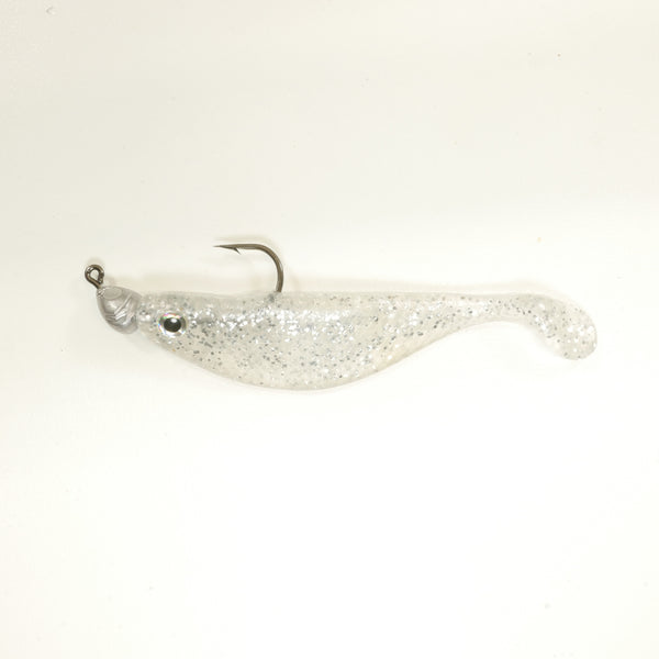 NEW (Silver) 4" Paddletail Soft Plastic (qty 20 or 40) + AATB Jighead (qty 5 or 10) + Eye Pack - COMBO PACK .  FREE SHIPPING.