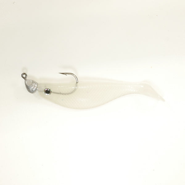 NEW (Glow) 4" Paddletail Soft Plastic (qty 20 or 40) + AATB Jighead (qty 5 or 10) + Eye Pack - COMBO PACK .  FREE SHIPPING.