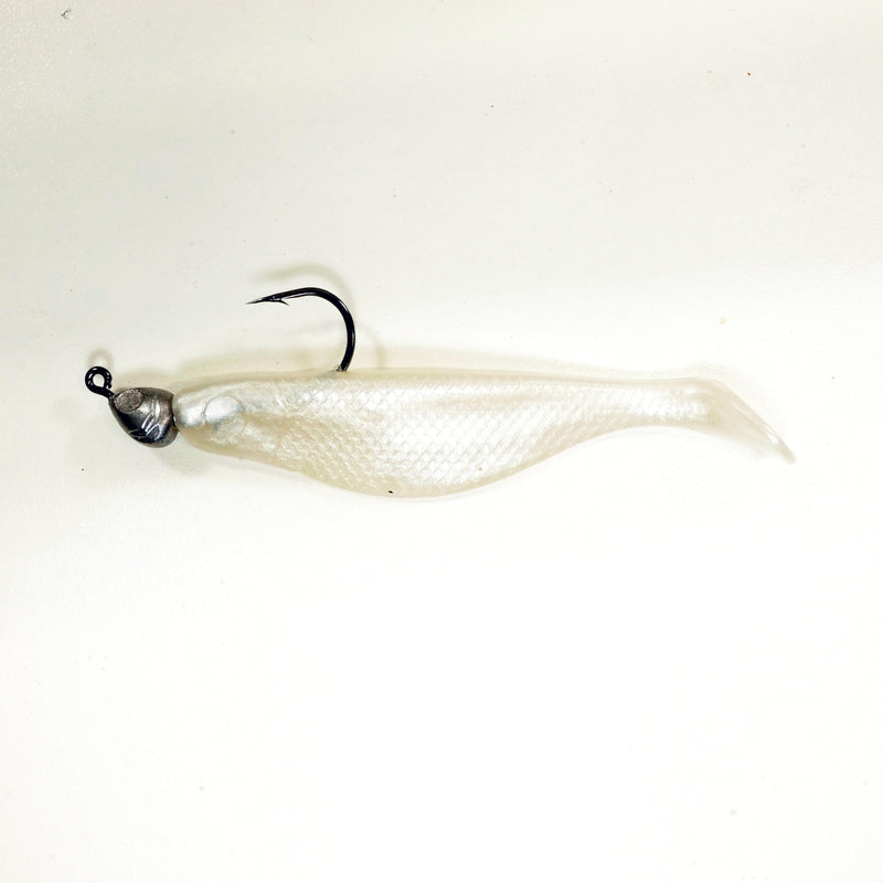 NEW (PEARL) 4" Paddletail Soft Plastic (qty 20 or 40) + AATB Jighead (qty 5 or 10) JIGHEAD COMBO PACK.  FREE SHIPPING.