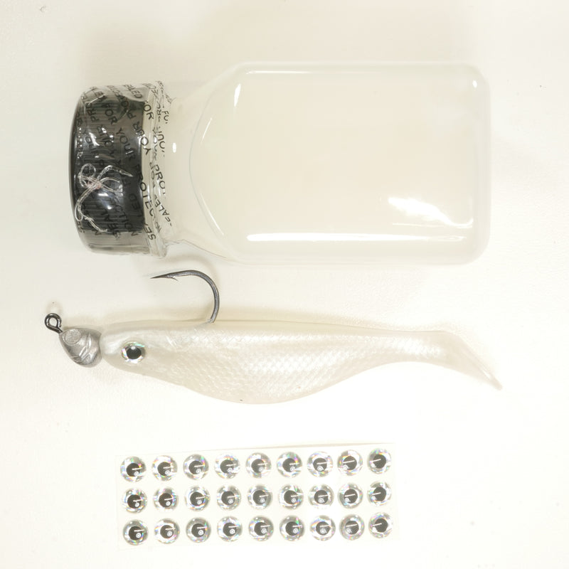 NEW (PEARL) 4" Paddletail Soft Plastic (qty 20 or 40) + AATB Jighead (qty 5 or 10) + Eye Pack + Eye Dip - COMBO PACK .  FREE SHIPPING.