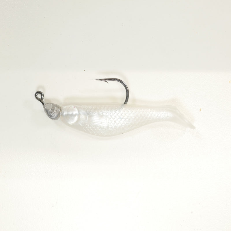 NEW (PEARL) 2 5/8" Paddletail Soft Plastic (qty 20 or 40) + AATB Jighead (qty 5 or 10) JIGHEAD COMBO PACK.  FREE SHIPPING.