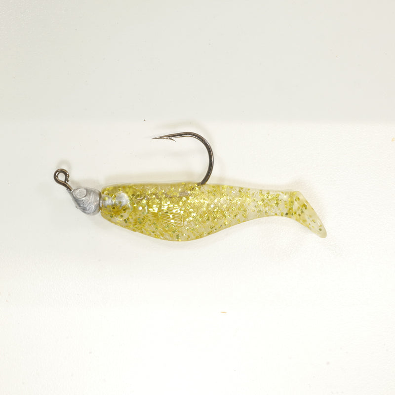 NEW (GOLD) 2 5/8" Paddletail Soft Plastic (qty 20 or 40) + AATB Jighead (qty 5 or 10) JIGHEAD COMBO PACK.  FREE SHIPPING.