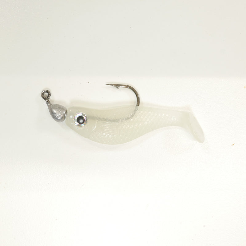 NEW (Glow) 2 5/8" Paddletail Soft Plastic (qty 20 or 40) + AATB Jighead (qty 5 or 10) + Eye Pack - COMBO PACK .  FREE SHIPPING.