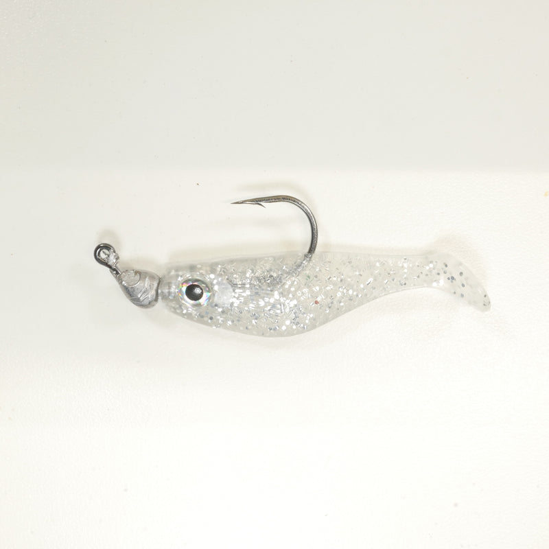 NEW (Silver) 2 5/8" Paddletail Soft Plastic (qty 20 or 40) + AATB Jighead (qty 5 or 10) + Eye Pack - COMBO PACK .  FREE SHIPPING.