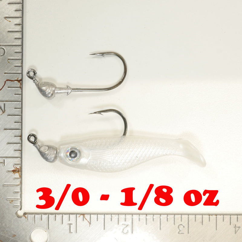 NEW (PEARL) 2 5/8" Paddletail Soft Plastic (qty 20 or 40) + AATB Jighead (qty 5 or 10) JIGHEAD COMBO PACK.  FREE SHIPPING.