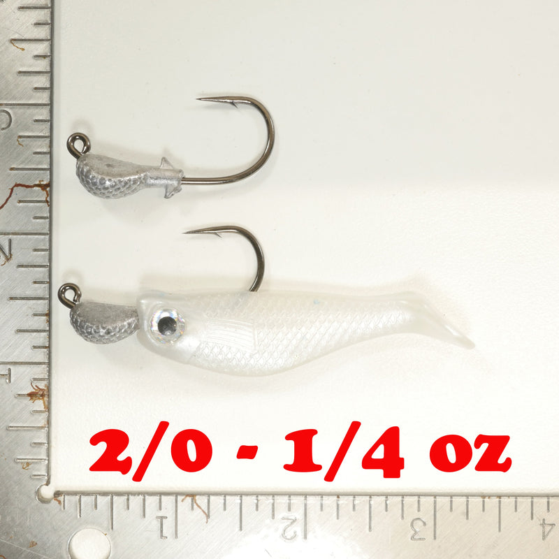 NEW (PEARL) 2 5/8" Paddletail Soft Plastic (qty 20 or 40) + AATB Jighead (qty 5 or 10) JIGHEAD COMBO PACK.  FREE SHIPPING.