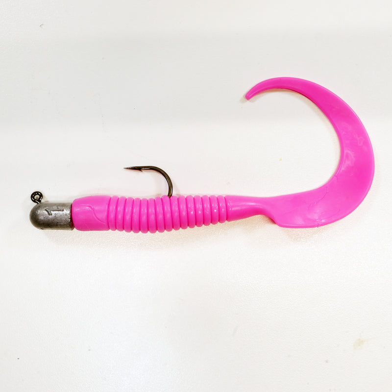 GROUPER RIG - 1 oz Mustad 32786 BULLETHEAD JIGHEAD (qty 2 or 6) WITH 8" CURLY TAIL GRUB (qty 10 or 20)