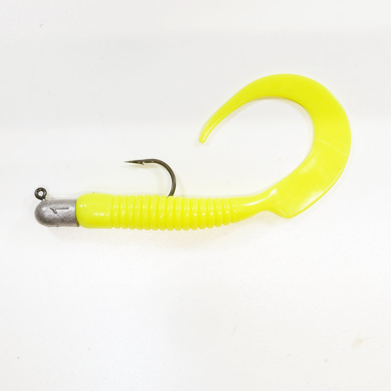 GROUPER RIG - 1 oz Mustad 32786 BULLETHEAD JIGHEAD (qty 2 or 6) WITH 8" CURLY TAIL GRUB (qty 10 or 20)