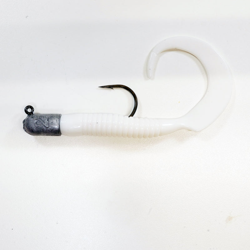 GROUPER RIG - 2 oz Mustad 32786 BULLETHEAD JIGHEAD (qty 2 or 6) WITH 8" CURLY TAIL GRUB (qty 10 or 20)