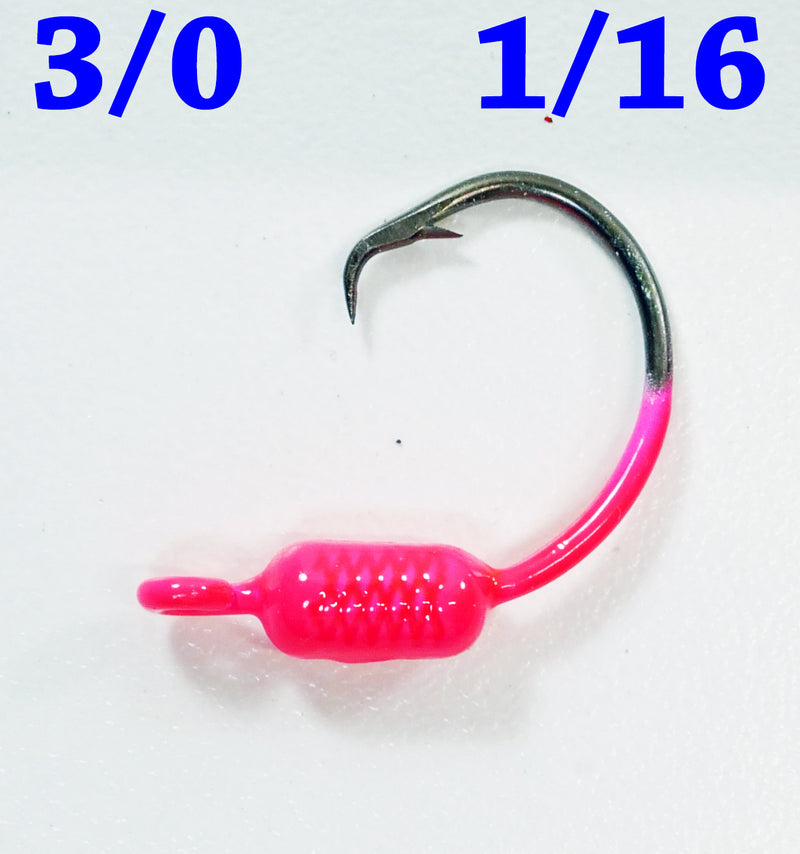 PINK: 3/0 PAINTED MUSTAD WEIGHTED CIRCLE HOOK JIGS