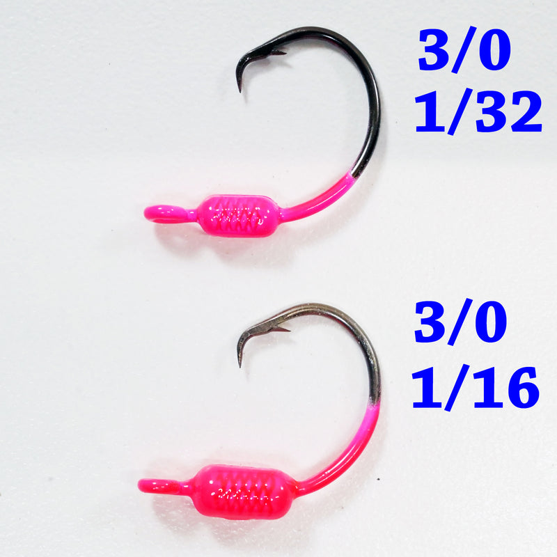 PINK: 3/0 PAINTED MUSTAD WEIGHTED CIRCLE HOOK JIGS – All About The Bait