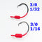 RED: 3/0 PAINTED MUSTAD WEIGHTED CIRCLE HOOK JIGS