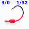 RED: 3/0 PAINTED MUSTAD WEIGHTED CIRCLE HOOK JIGS