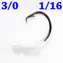 WHITE: 3/0 PAINTED MUSTAD WEIGHTED CIRCLE HOOK JIGS