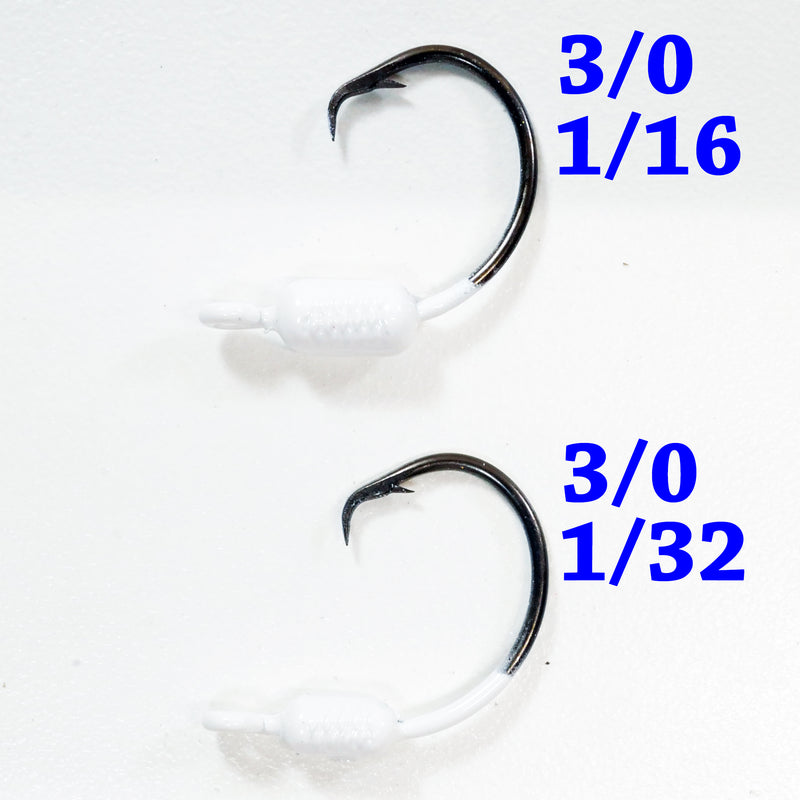 WHITE: 3/0 PAINTED MUSTAD WEIGHTED CIRCLE HOOK JIGS