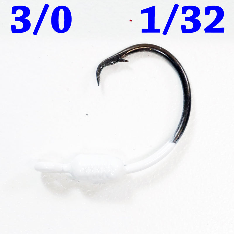 WHITE: 3/0 PAINTED MUSTAD WEIGHTED CIRCLE HOOK JIGS