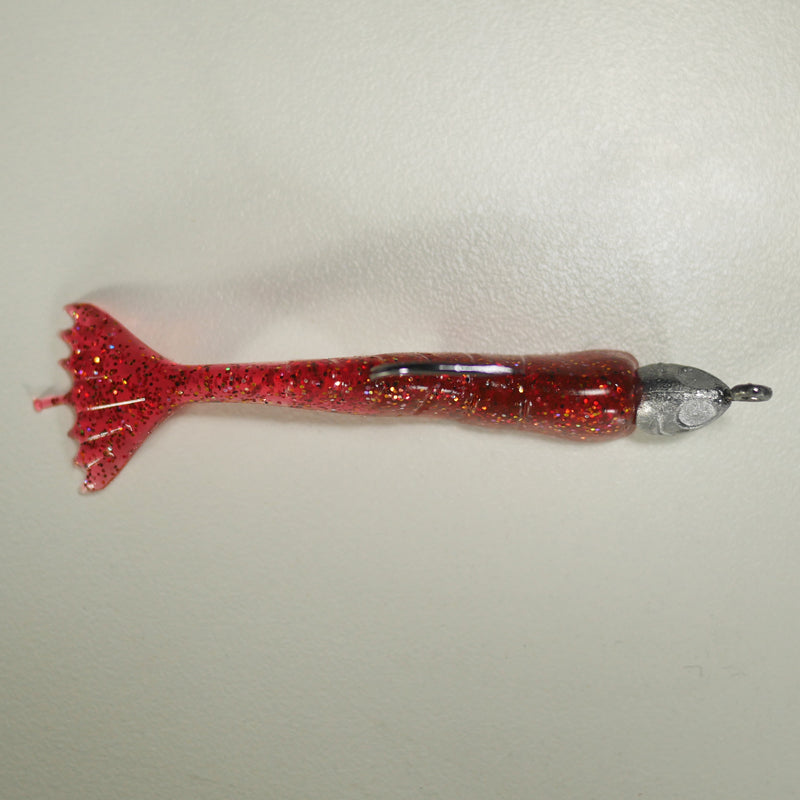 1/4 oz - 3/0 FISH HEAD JIGHEAD (qty 5) + AATB / Esky 3" Soft Plastic Shrimp (qty 25) - CRANBERRY