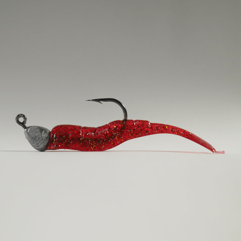 1/4 oz - 3/0 FISH HEAD JIGHEAD (qty 5) + AATB / Esky 3" Soft Plastic Shrimp (qty 25) - CRANBERRY