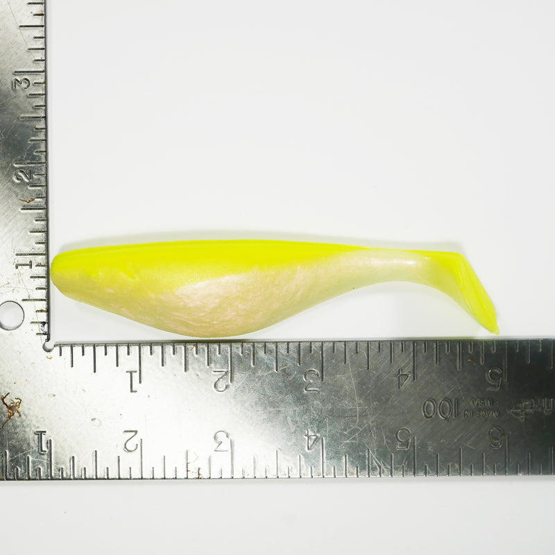 5" Paddletail Soft Plastic Finger Mullet - Chartreuse/Pearl  - 10 or 20 pack.  FREE SHIPPING.