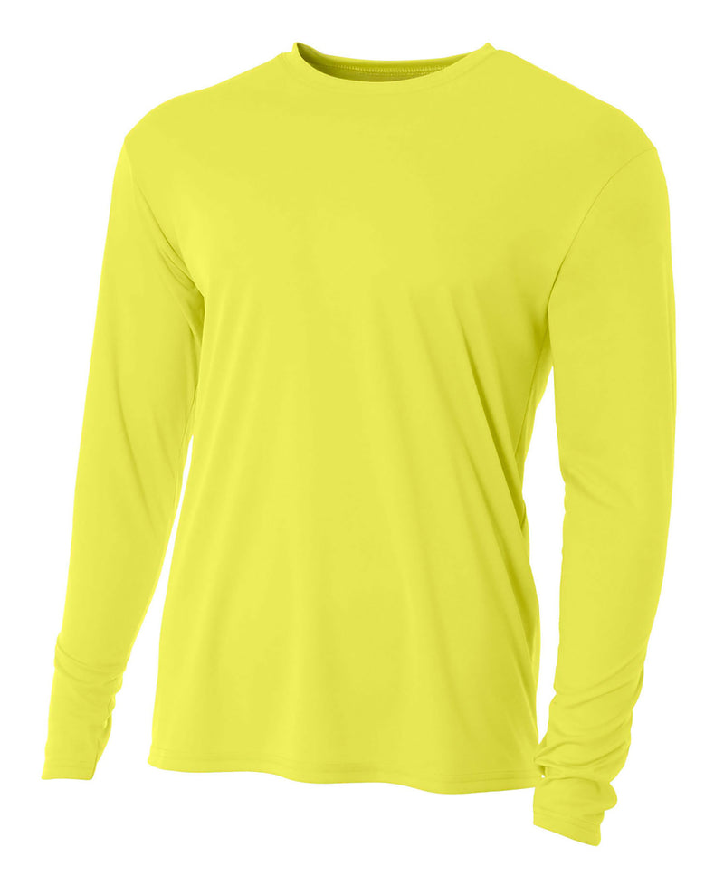 (Plain - No Logo) - SAFETY YELLOW - 100% Micro Fiber Polyester Performance Long Sleeve Shirt (FREE SHIPPING)