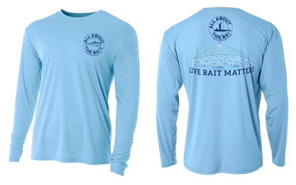 (BLEM) LIVE BAIT MATTERS - Light Blue - Long Sleeve Performance Shirt - 100% Polyester- FREE DELIVERY