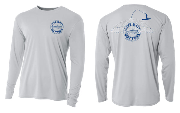 LIVE BAIT MATTERS - Silver - Long Sleeve Performance Shirt - 100% Polyester- FREE DELIVERY